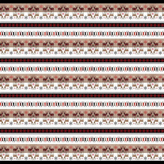 Warm Winter Wishes by Lucie Crovatto Rustic Motifs Stripe 5878-89 Cotton Woven Fabric