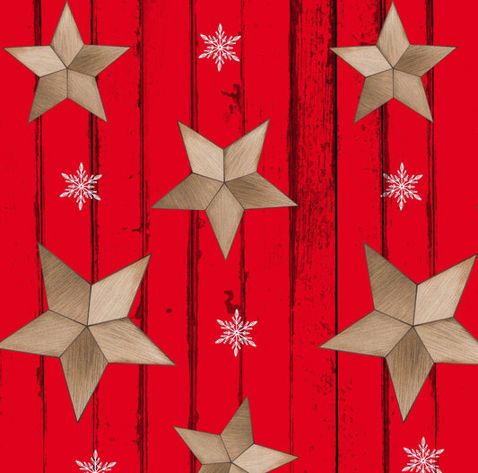 Warm Winter Wishes by Lucie Crovatto Wood Grain with Tossed Stars Red 5870-88 Cotton Woven Fabric