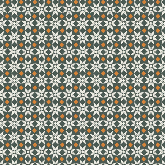 Harvest Time by Vicky Yorke Tiles Green 30200505-2 Cotton Woven Fabric