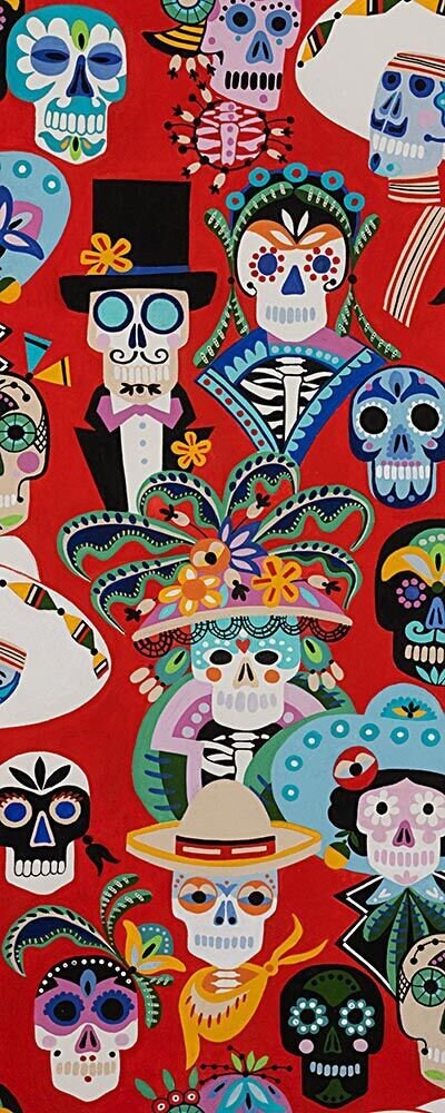 Folklorico Carita Calaveras 8810a Red Cotton Woven Fabric