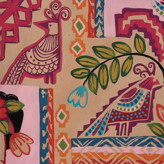 Folklorico Ikat de Polanco 8863C Tea/Pink Cotton Woven Fabric