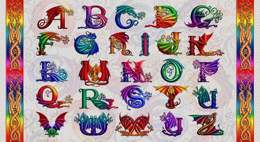 Rainbow Dragon by Sue Ellen Brown 24" Panel Alphabet Ecru 5849P-44 Digitally Printed Cotton Woven Panel