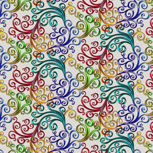 Rainbow Dragons by Sue Ellen Brown Swirl Ecru 5841-44  Digitally Printed Cotton Woven Fabric