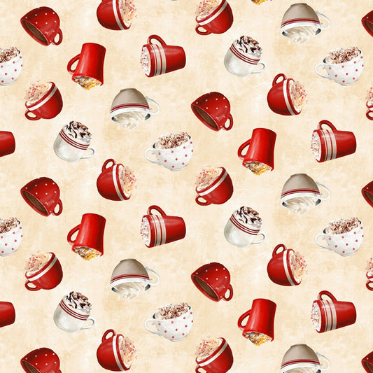 Time For Hot Cocoa by Conrad Knutsen Hot Chocolates Tossed Cream 30524-232  Cotton Woven Fabric