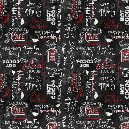 Time For Hot Cocoa by Conrad Knutsen Word Toss Black 30526-913 Cotton Woven Fabric