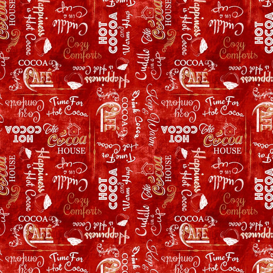 Time For Hot Cocoa by Conrad Knutsen Word Toss Red 30526-312 Cotton Woven Fabric