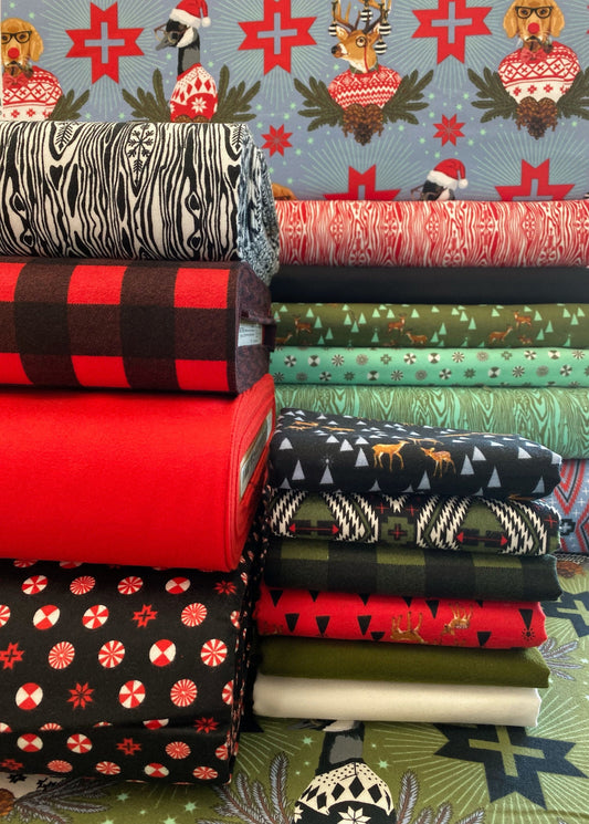 Tula Pink Holiday Homies Buck, Buck, Goose Blue Spruce FNTP001.BLUESPRUCE 100% Cotton Flannel Fabric