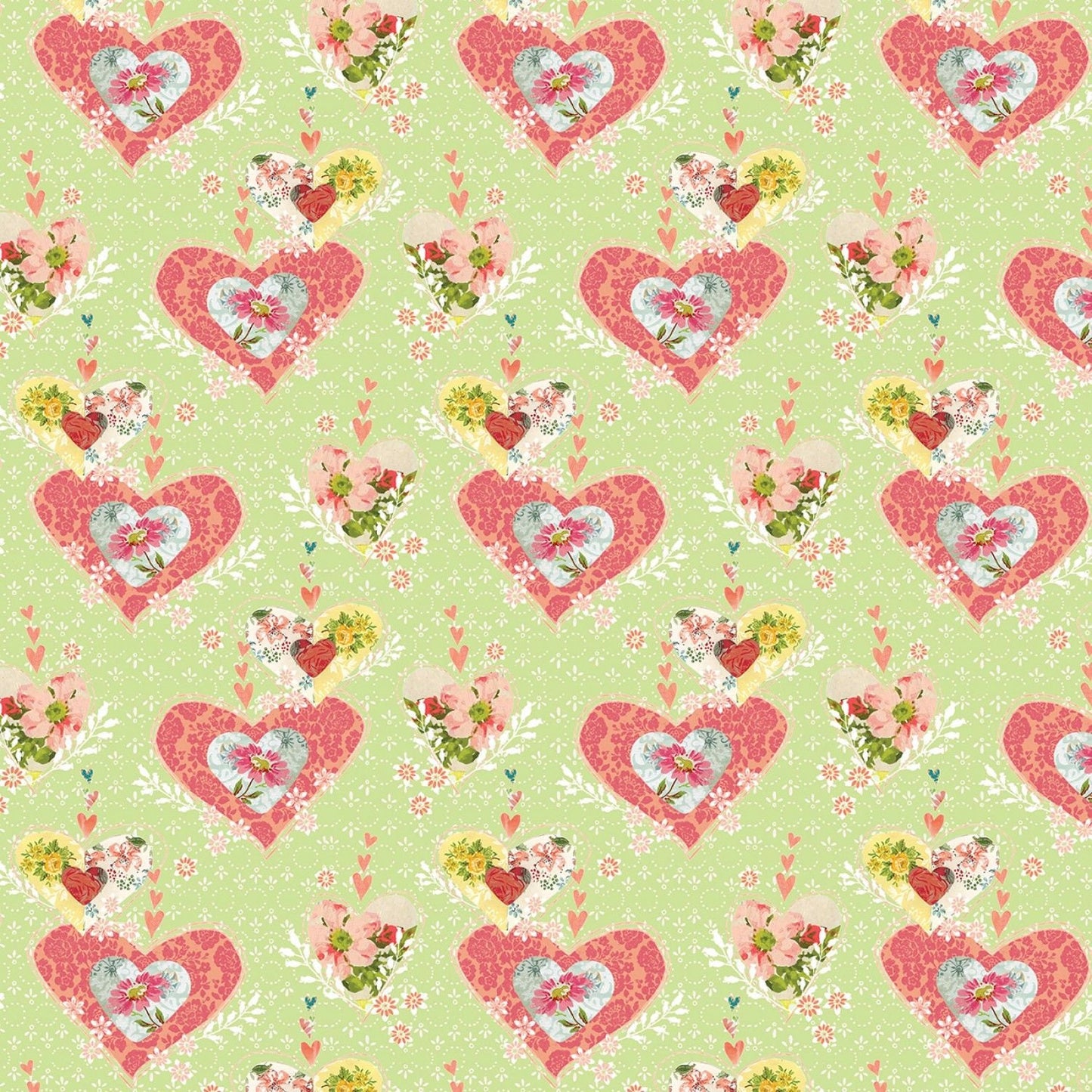 Be The Light by Kelly Rae Roberts Hearts Light Green 12998B-40  Digitally Printed Cotton Woven Fabric