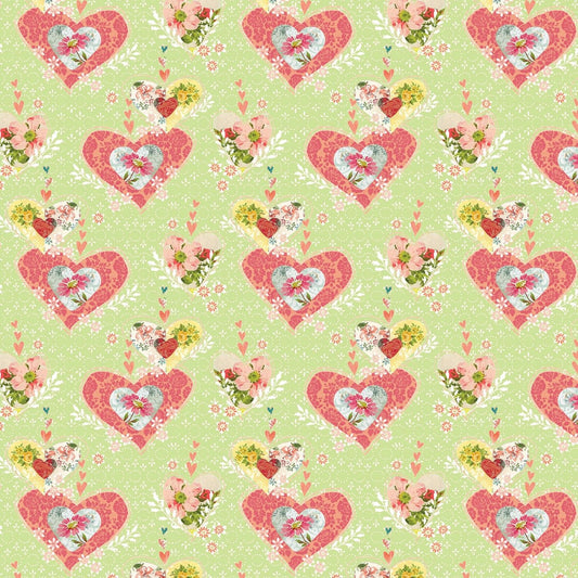 Be The Light by Kelly Rae Roberts Hearts Light Green 12998B-40  Digitally Printed Cotton Woven Fabric