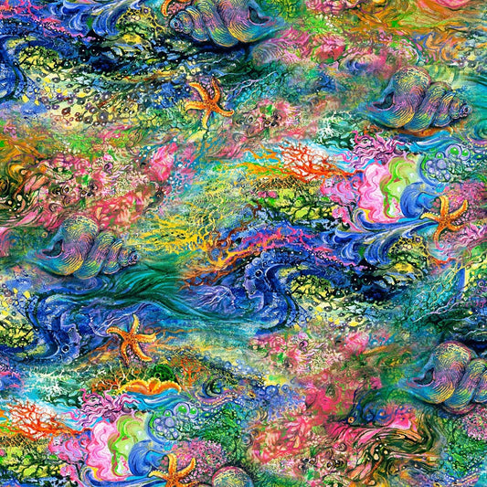 Call of the Sea by Josephine Wall Shells 17993-MLT Digitally Printed Cotton Woven Fabric