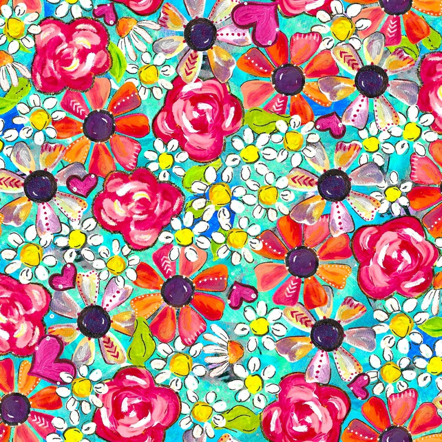 Joy Blooms by Bethany Joy Posies Turquoise 17302-TRQ Digitally Printed Cotton Woven Fabric