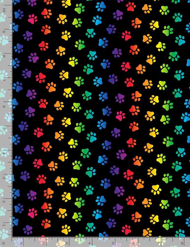 Pounce Neon Cat Paws Black CAT-C8586-BLACK Cotton Woven Fabric