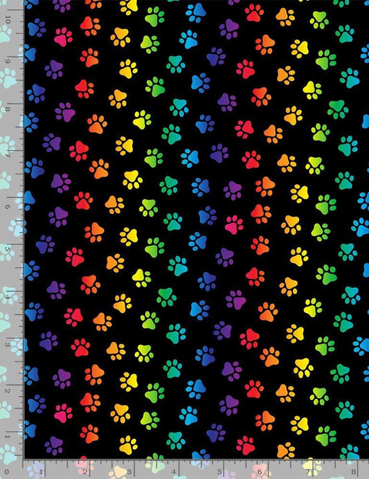 Pounce Neon Cat Paws Black CAT-C8586-BLACK Cotton Woven Fabric