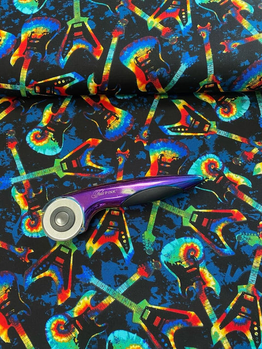 Groovy Tie Dye Groovy Tossed Guitars C8711-BLACK Cotton Woven Fabric