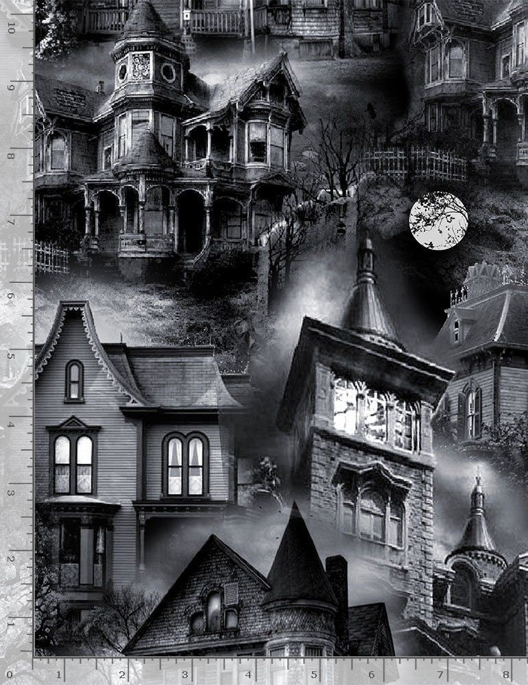 Wicked Eve Haunted Houses WICKED-C8640-BLACK Cotton Woven Fabric