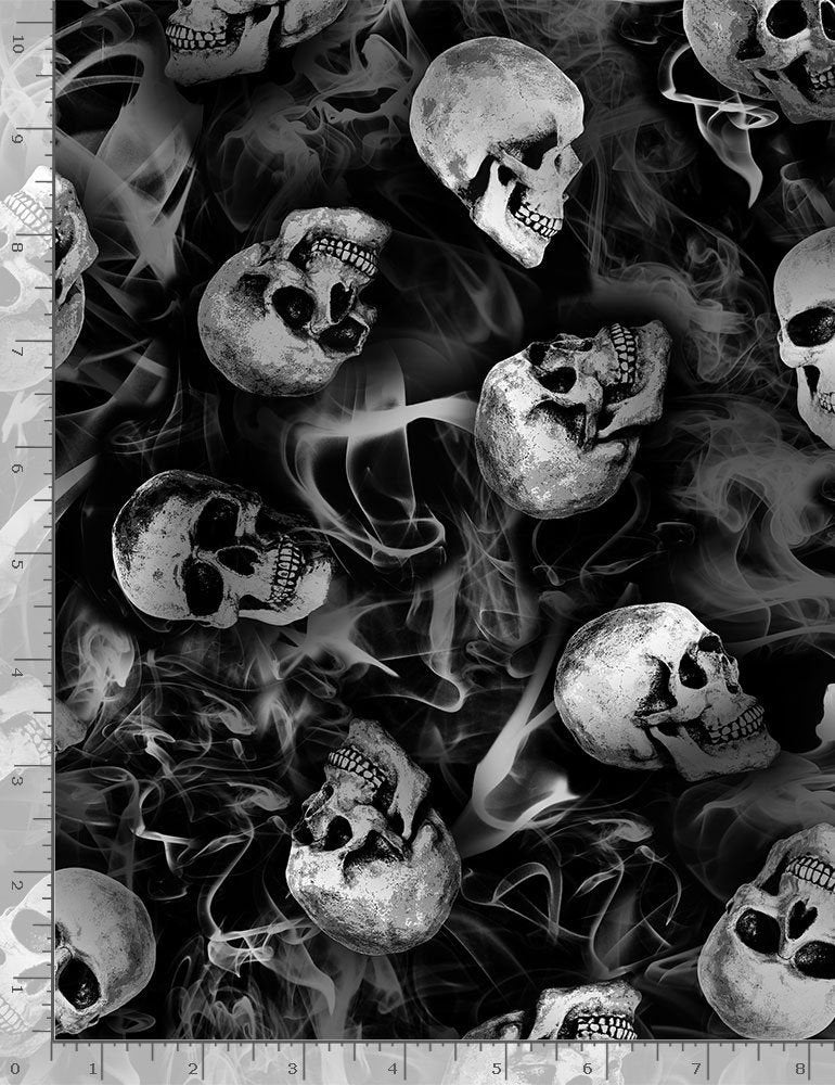 Wicked Eve Tossed Skulls and Smoke WICKED-C8642-BLACK Cotton Woven Fabric