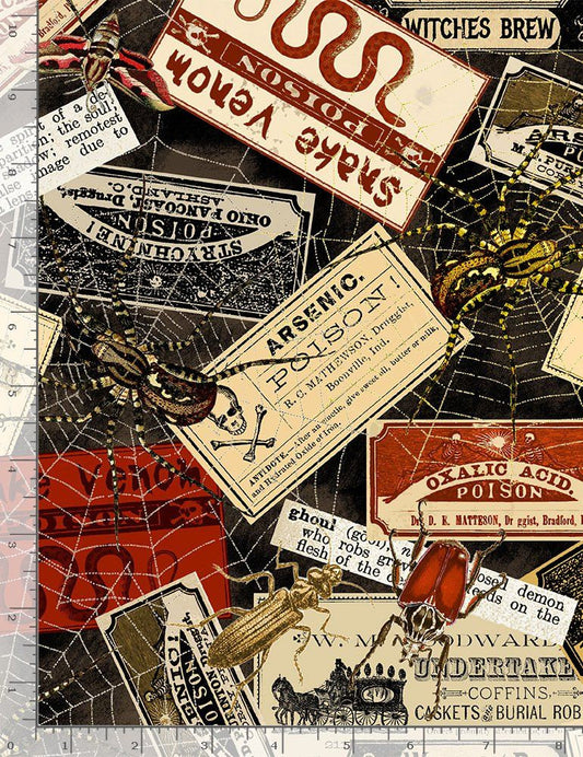 Wicked Nevermore Witches Labels WICKED-C8638-MULTI Cotton Woven Fabric