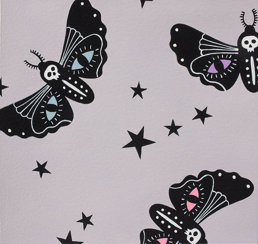 Haunted House Moon Moth Mauve 8888D Cotton Woven Fabric