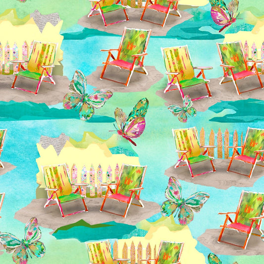 My Happy Place by Connie Haley Chairs Turquoise 18041-TRQ Digitally Printed Cotton Woven Fabric