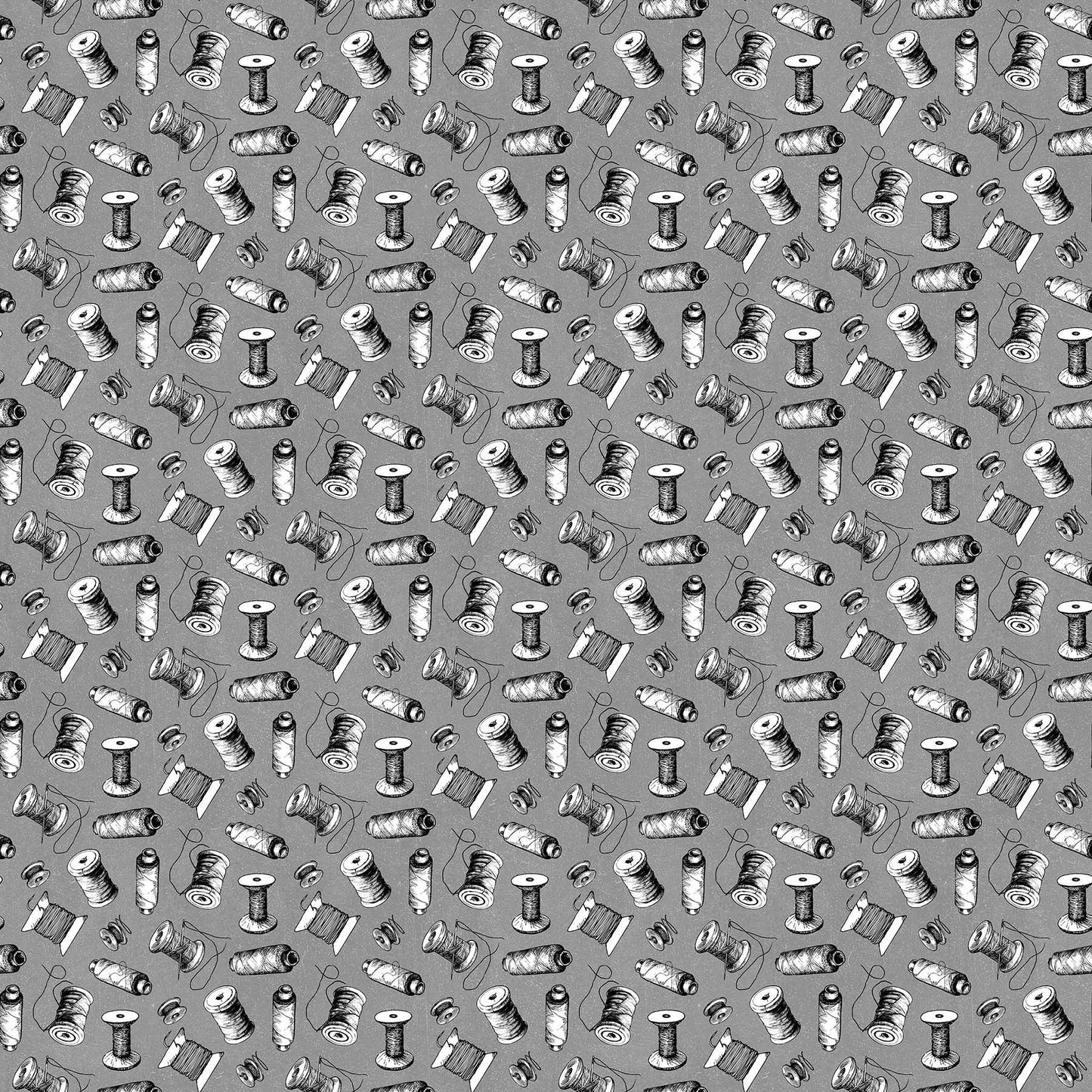 Sewing is my Happy Place by Nina Djuric Spools Grey/Black 24220-94 Cotton Woven Fabric