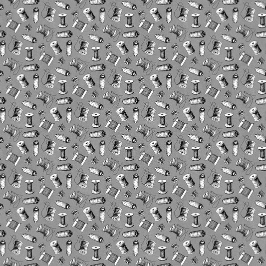 Sewing is my Happy Place by Nina Djuric Spools Grey/Black 24220-94 Cotton Woven Fabric