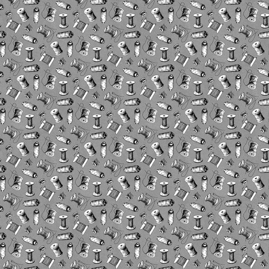 Sewing is my Happy Place by Nina Djuric Spools Grey/Black 24220-94 Cotton Woven Fabric