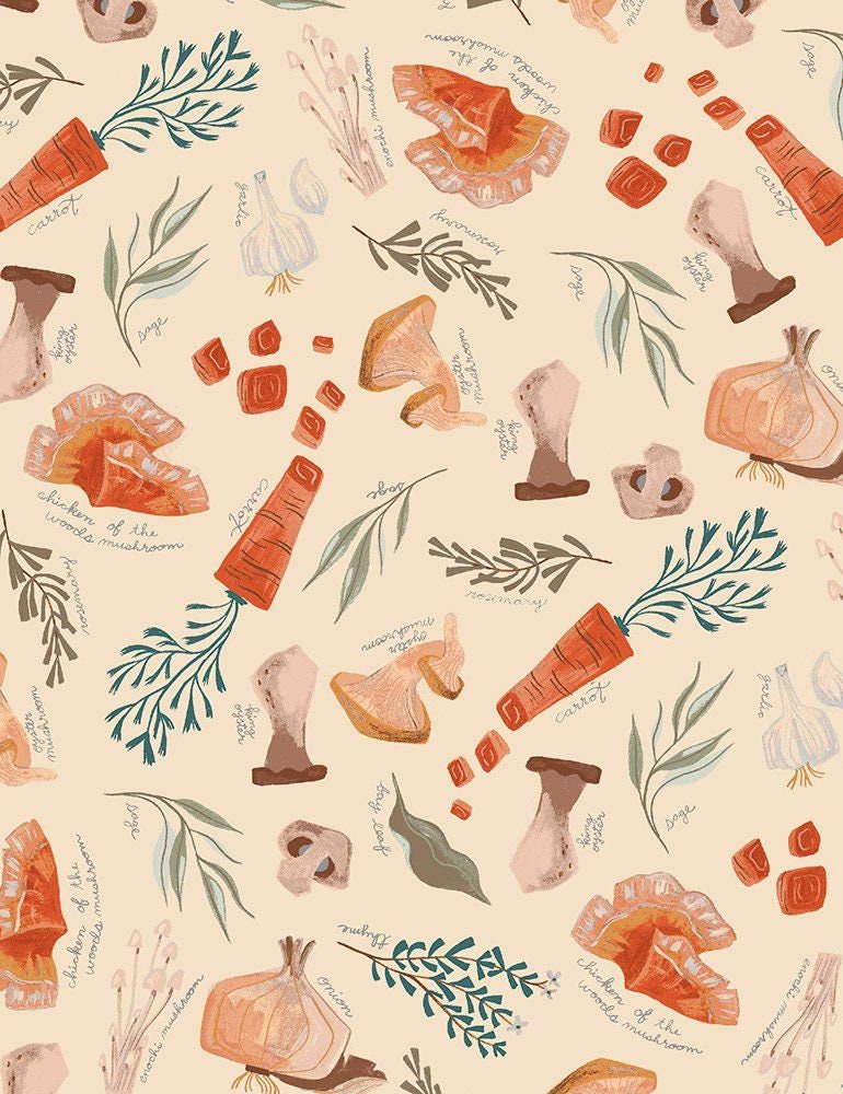 Mushroom City by Rae Ritchie Soup Straw STELLA-DRR1932-STRAW Cotton Woven Fabric