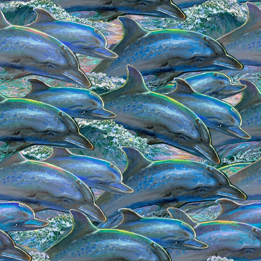 Call of the Sea by Josephine Wall Dolphins 17992-MLT Digitally Printed Cotton Woven Fabric