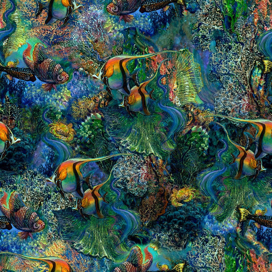 Call of the Sea by Josephine Wall Fish 17989-MLT Digitally Printed Cotton Woven Fabric