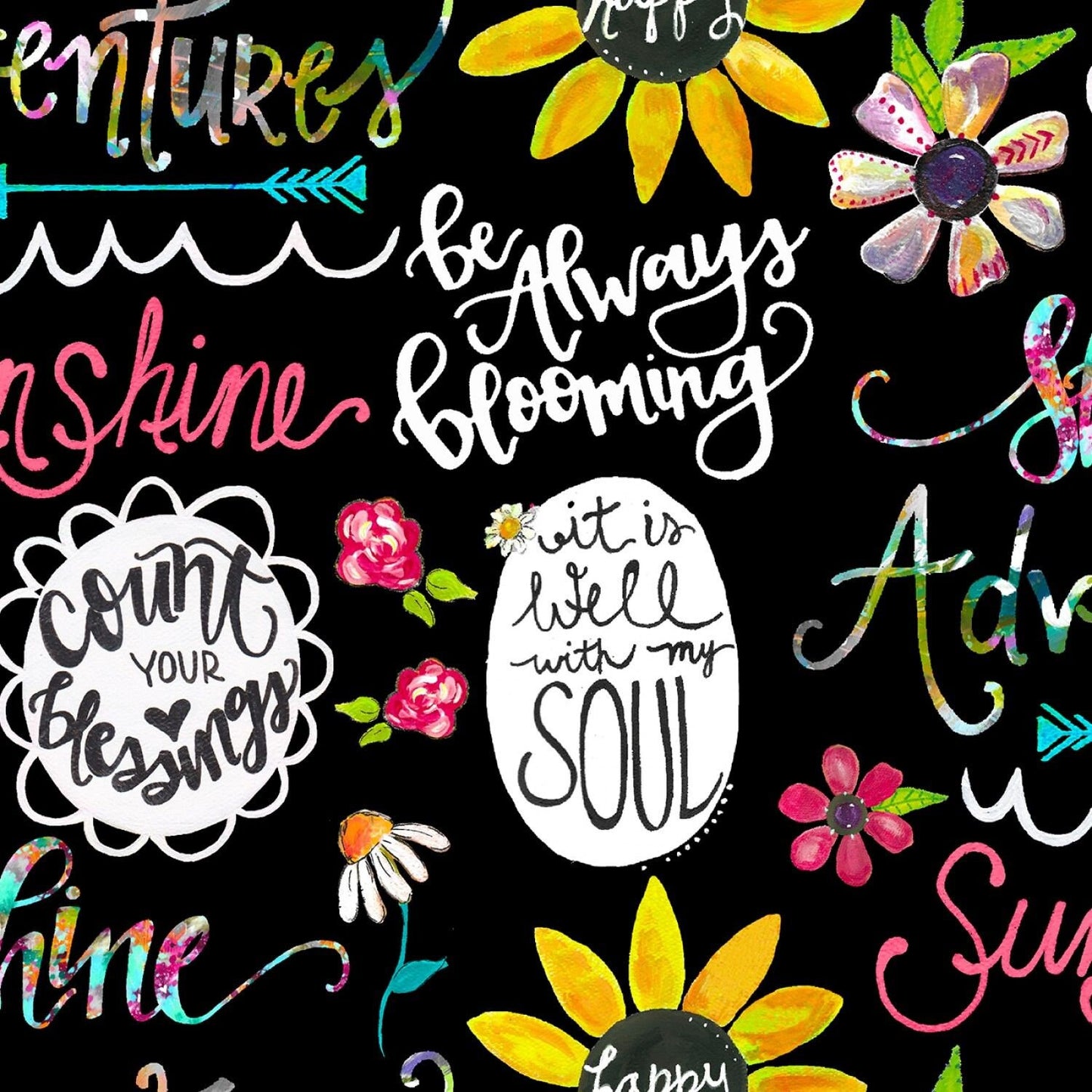 Joy Blooms by Bethany Joy Expressions Black 17301-BLK Digitally Printed Cotton Woven Fabric