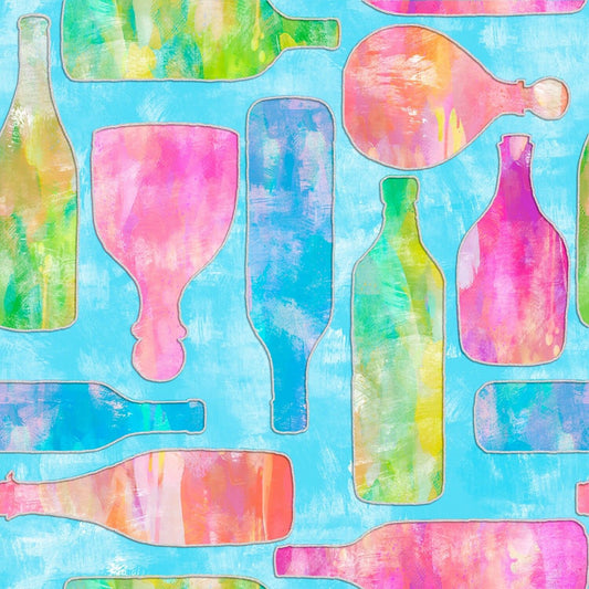 Mixology with Silver Glitter Bottles Blue Glitter 18017-BLU Cotton Woven Fabric