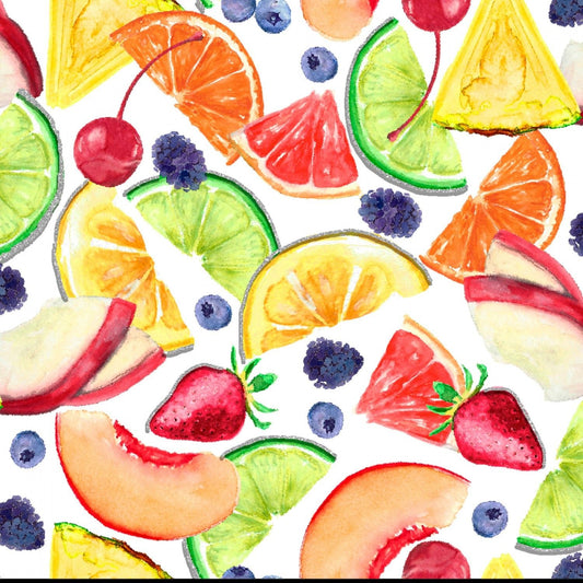 Mixology with Silver Glitter Fruit White Glitter 18020-WHT Cotton Woven Fabric