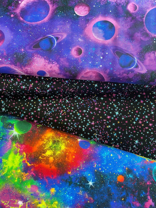 Cosmic Galaxy Mini Stars FUN-C7951-BLACK Cotton Woven Fabric