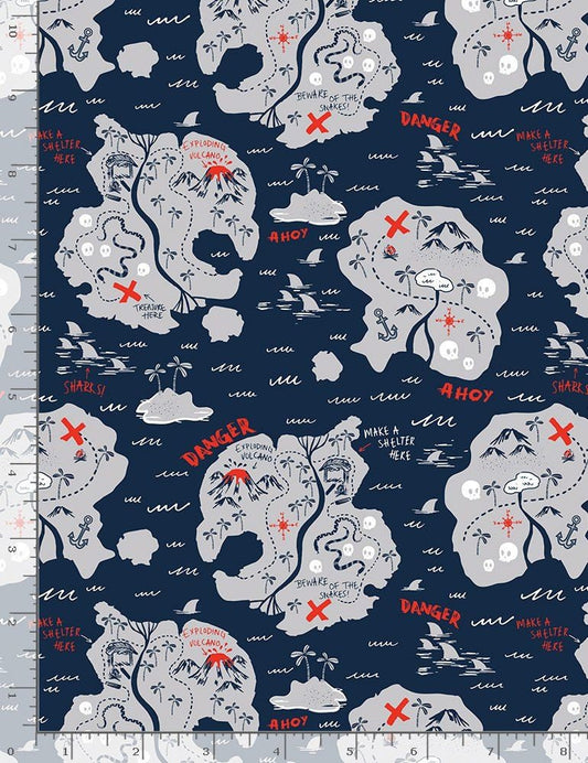 Walk the Plank! Danger Pirate Islands Nautical FUN-C8925 NAUTICAL Cotton Woven Fabric