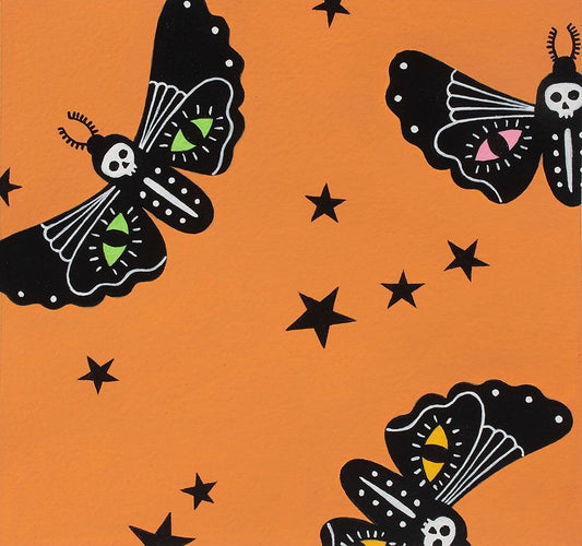 Haunted House Moon Moth Orange 8888E Cotton Woven Fabric