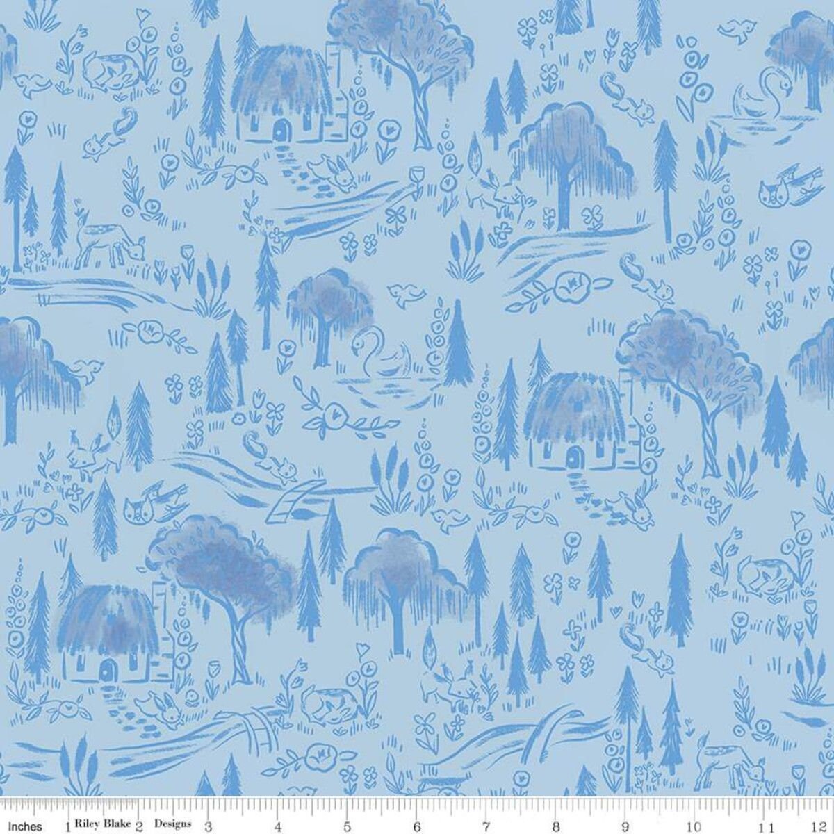 Little Brier Rose by Jill Howarth Woodland Blue C11074-BLUE Cotton Woven Fabric