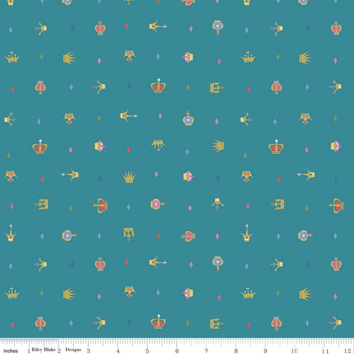 Little Brier Rose by Jill Howarth Crowns Teal Sparkle SC11075-TEAL Cotton Woven Fabric