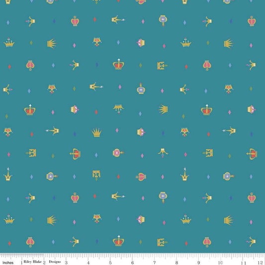 Little Brier Rose by Jill Howarth Crowns Teal Sparkle SC11075-TEAL Cotton Woven Fabric