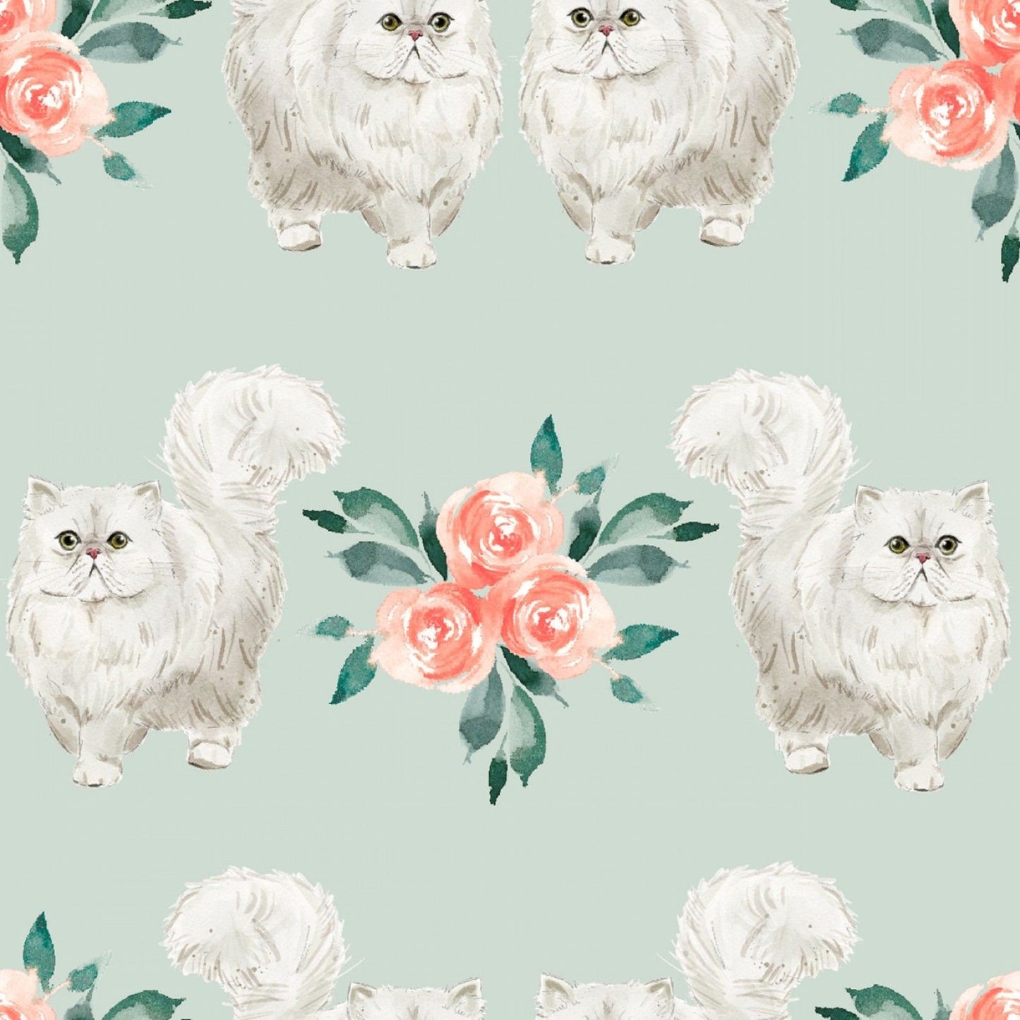 Every Day is Caturday White Cats Mint 18039-MNT Cotton Woven Fabric
