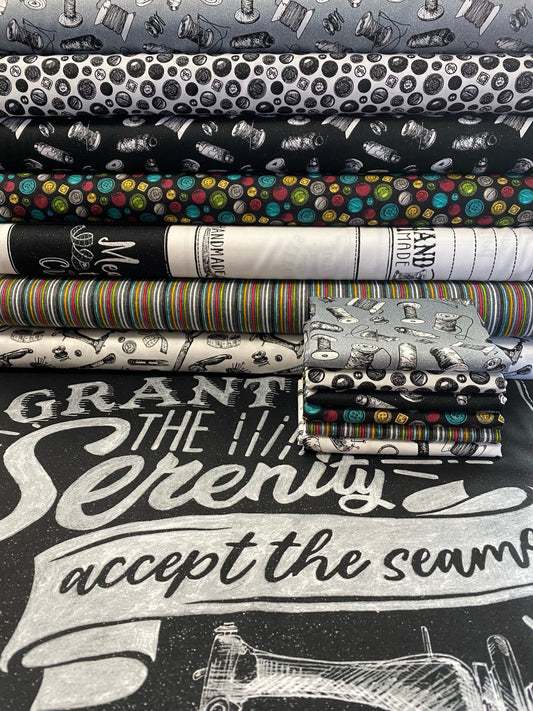 Sewing is my Happy Place by Nina Djuric Sewing Peraphernalia White/Black 24219-10 Cotton Woven Fabric