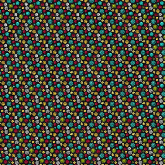 Sewing is my Happy Place by Nina Djuric Colored Buttons Black 24221-99 Cotton Woven Fabric