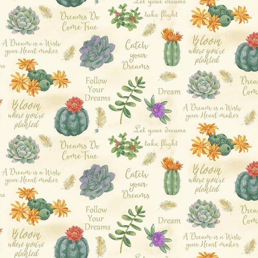 Dream Catcher by Jane Alison Succulents and Sayings 9746 46 Cotton Woven Fabric