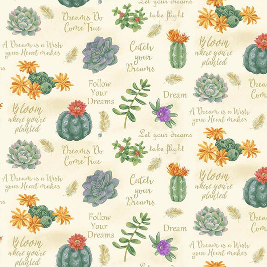 Dream Catcher by Jane Alison Succulents and Sayings 9746 46 Cotton Woven Fabric