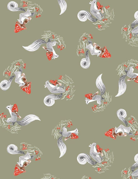 Mushroom City by Rae Ritchie Squirrels Laurel STELLA-DRR1934-LAUREL Cotton Woven Fabric