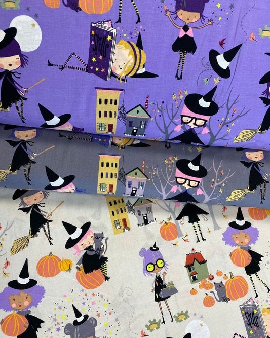 Haunted House Kiki's Coven Charcoal 8884B Cotton Woven Fabric