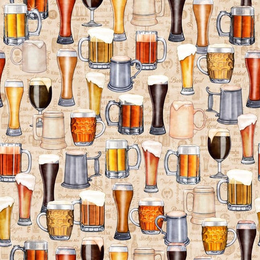 On Tap by Dan Morris Beer Mugs & Glasses Cream 28420E Cotton Woven Fabric