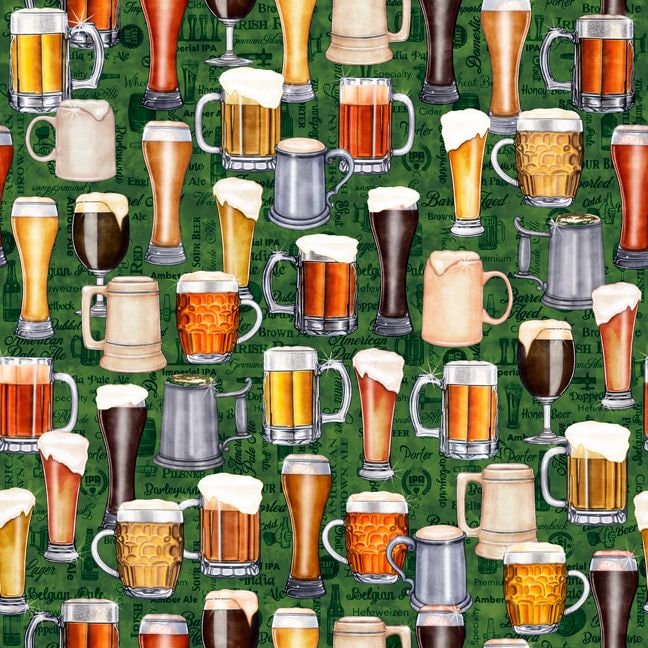 On Tap by Dan Morris Beer Mugs & Glasses Green 28420F Cotton Woven Fabric