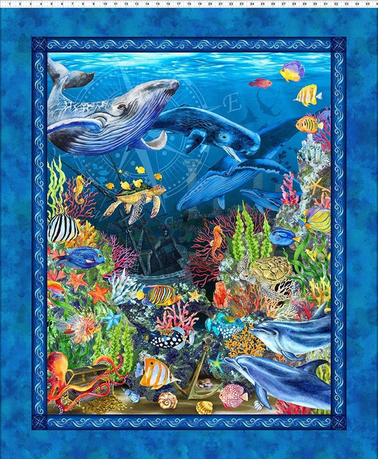 Calypso 2 by Jason Yenter 36" Panel Blue 20cal-1 Cotton Woven Panel