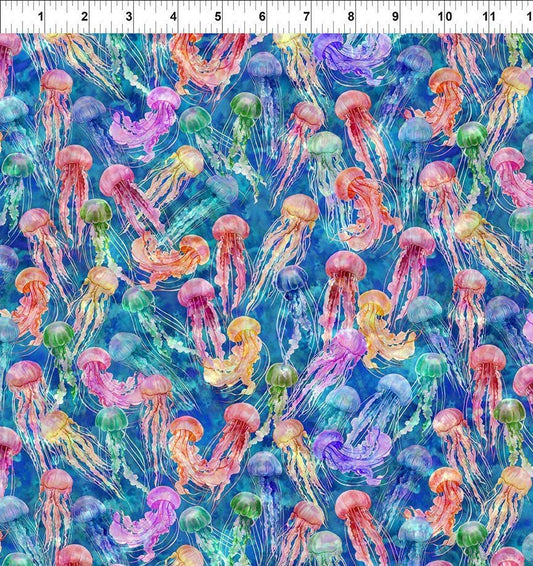 Calypso 2 by Jason Yenter Jellyfish Blue 30cal-1 Cotton Woven Fabric