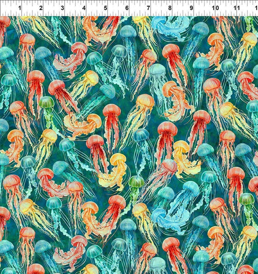 Calypso 2 by Jason Yenter Jellyfish Teal 30cal-2 Cotton Woven Fabric